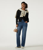 Denim Heat High Waisted Tummy Control Crossover Straight Leg Casual Jeans with Pockets — Tide Blue Denim — view 7
