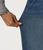 Denim Heat High Waisted Tummy Control Crossover Straight Leg Casual Jeans with Pockets — Tide Blue Denim — view 6
