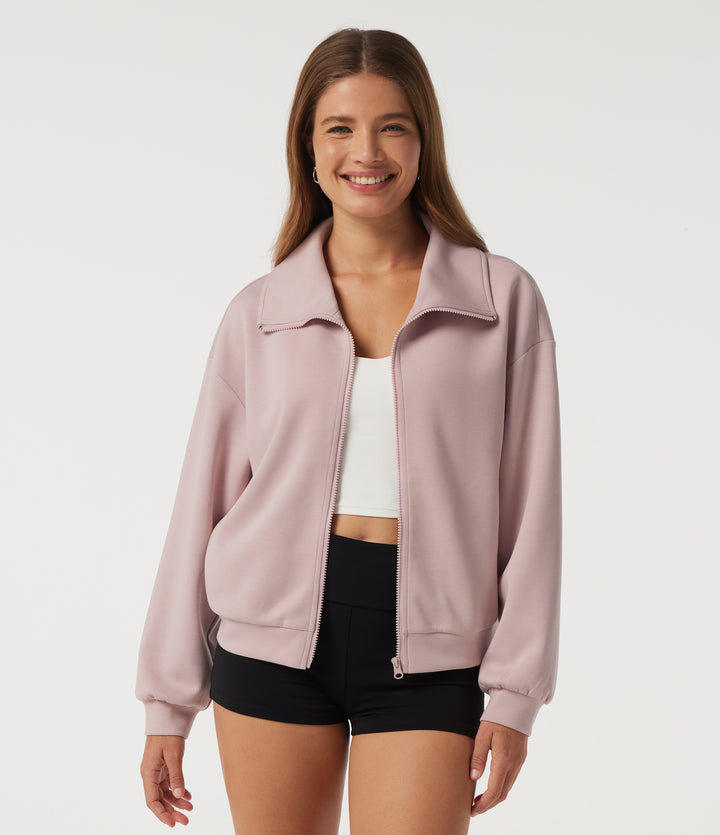 Lapel Long Sleeve Casual Jacket with Pockets — Burnished Lilac — view 1