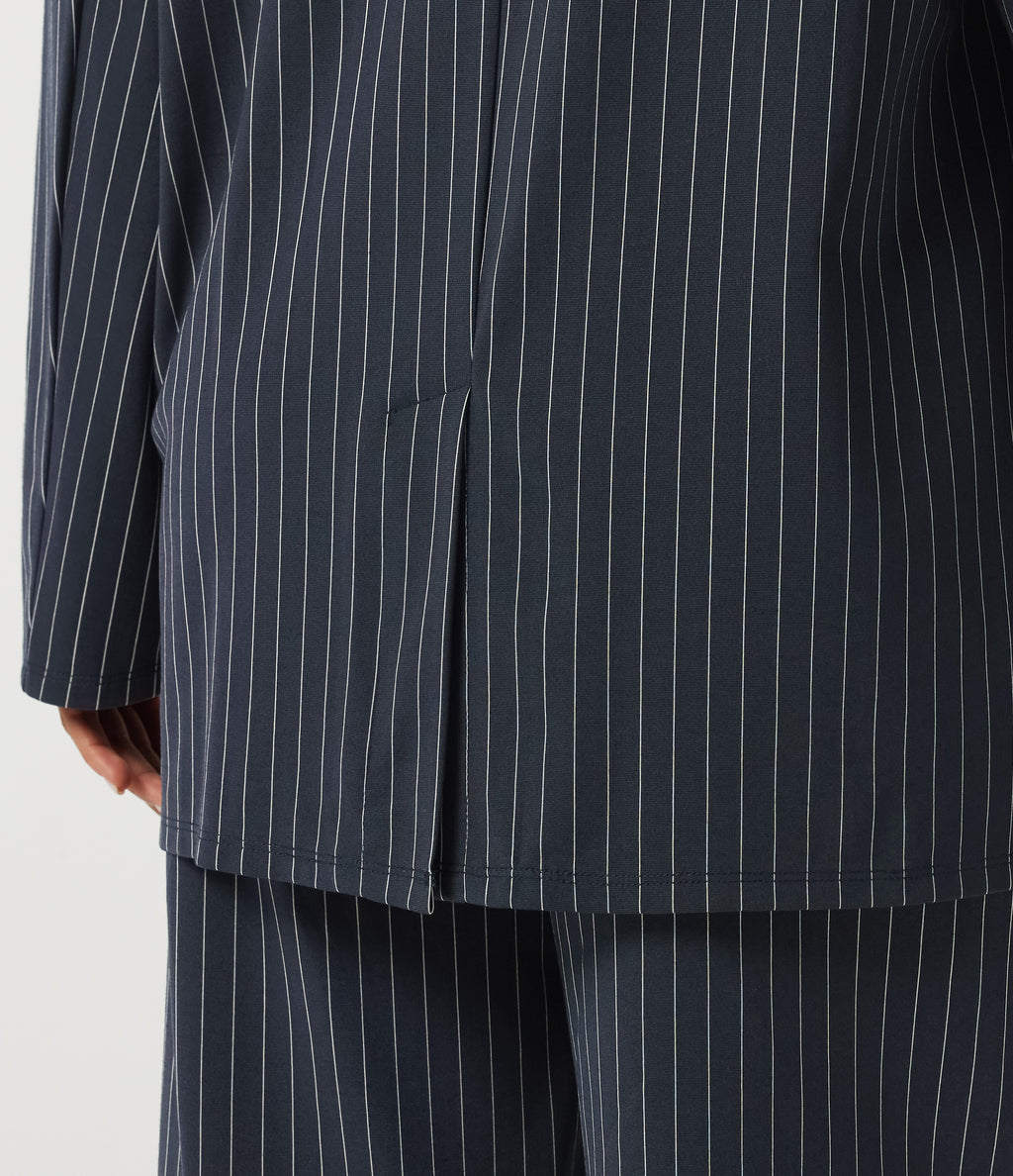 Long Sleeve Work Blazer with Pockets — Ocean Stripe — view 8