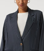 Long Sleeve Work Blazer with Pockets — Ocean Stripe — view 6