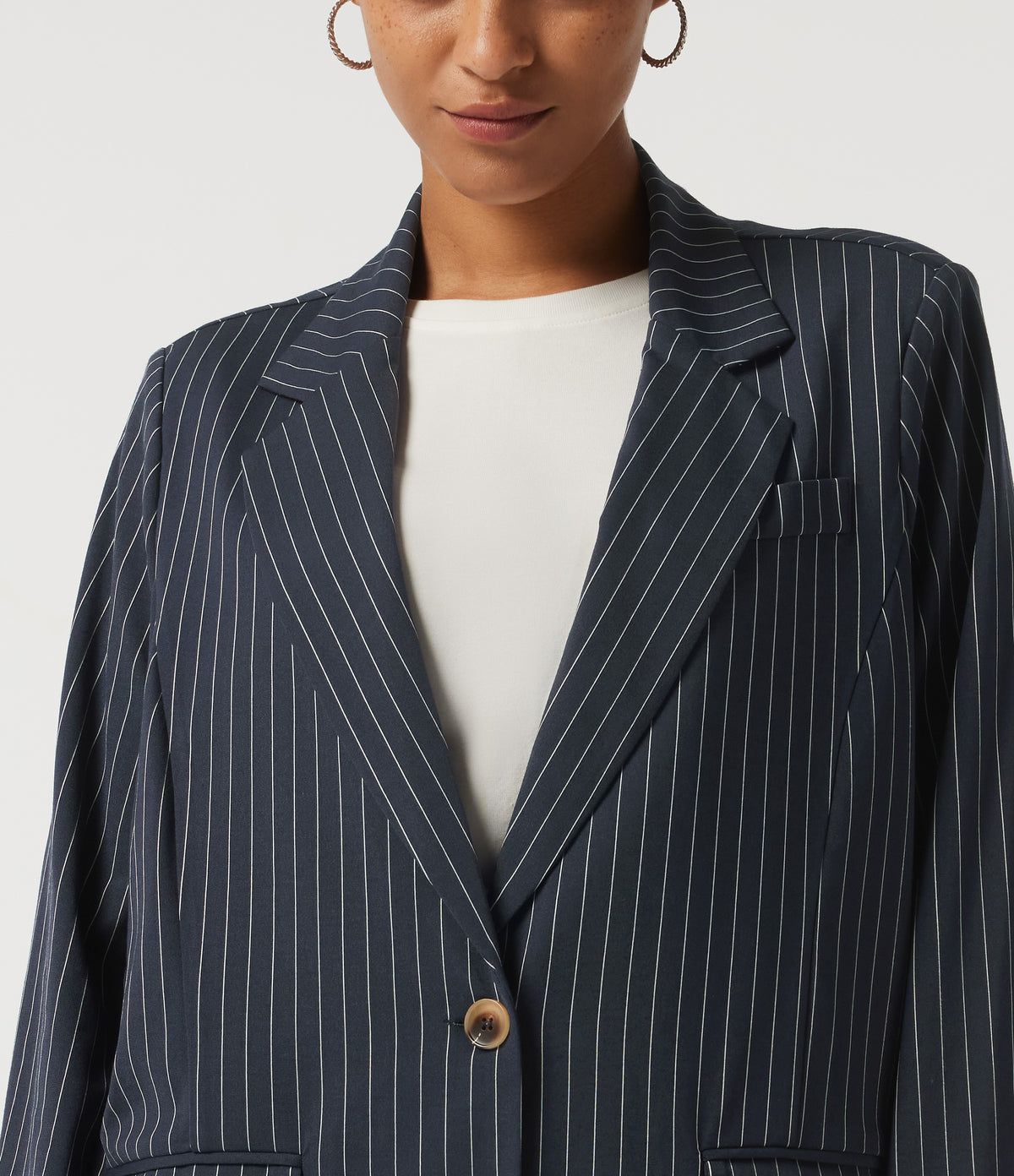 Long Sleeve Work Blazer with Pockets — Ocean Stripe — view 6