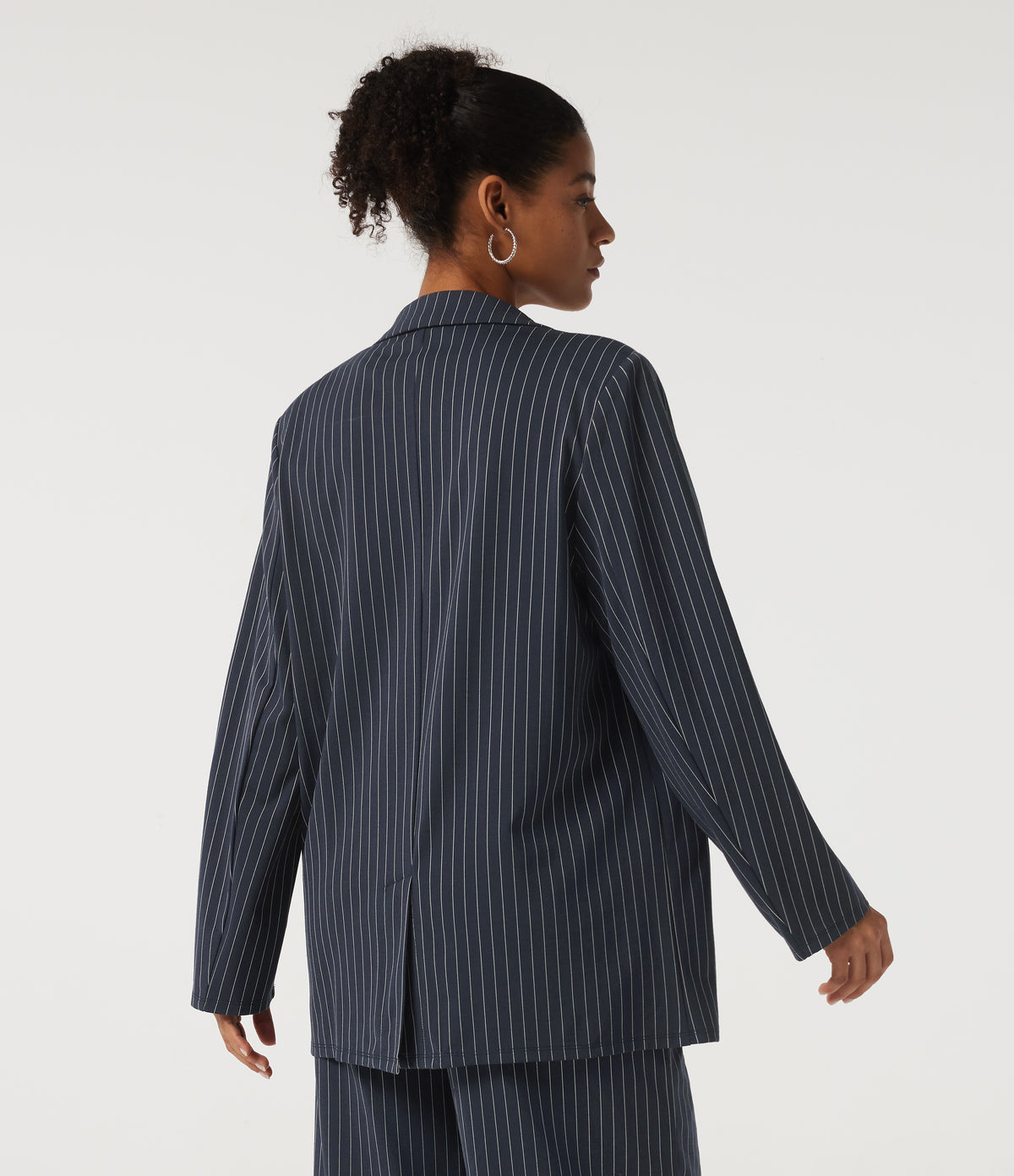 Long Sleeve Work Blazer with Pockets — Ocean Stripe — view 2