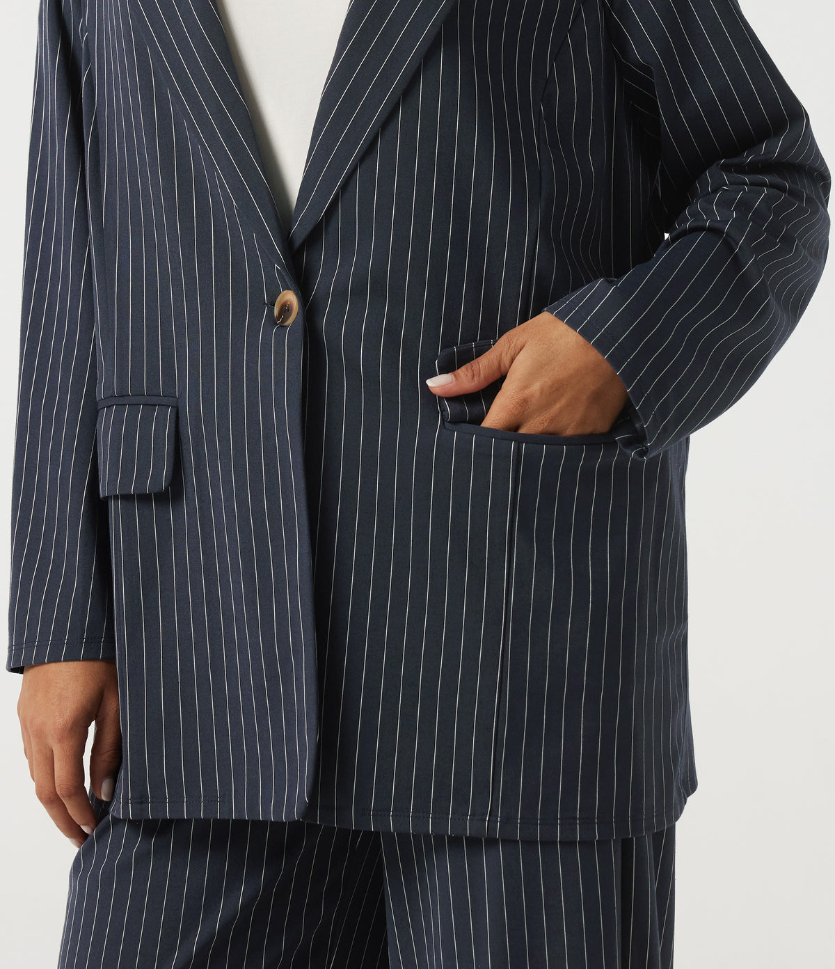 Long Sleeve Work Blazer with Pockets — Ocean Stripe — view 7