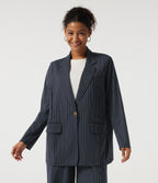 Long Sleeve Work Blazer with Pockets — Ocean Stripe — view 5