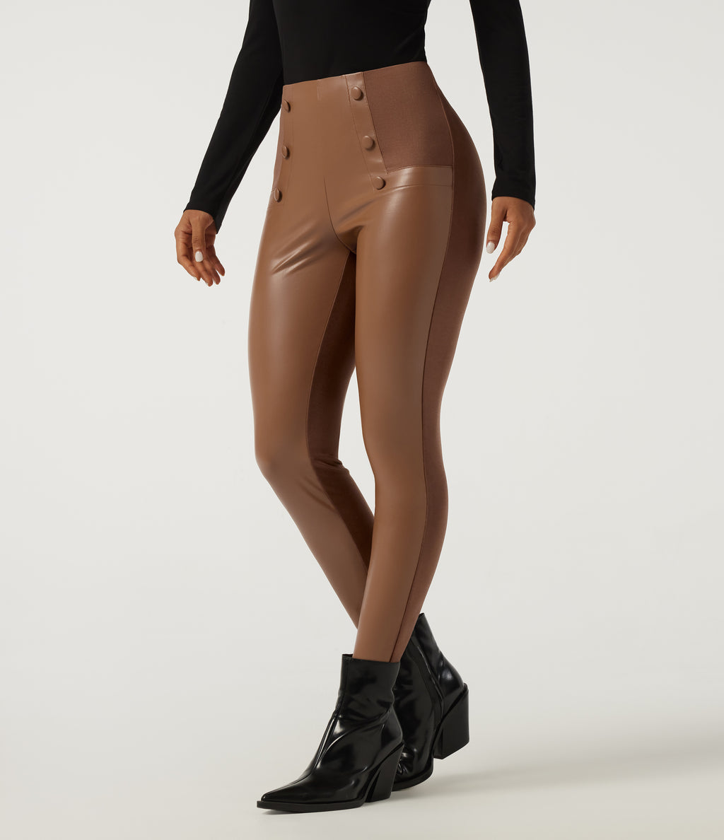 High Waisted Skinny Casual Leggings — Argan Oil — view 1