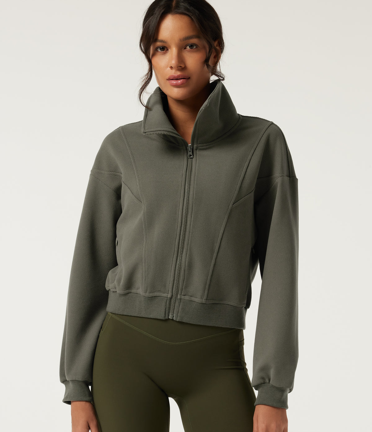 Long Sleeve Waffle Casual Jacket — Gray Velvet — view 4