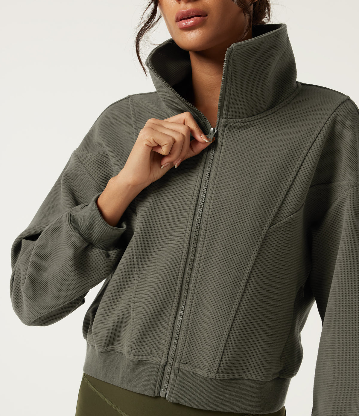 Long Sleeve Waffle Casual Jacket — Gray Velvet — view 6