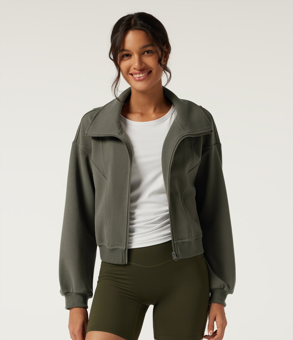 Long Sleeve Waffle Casual Jacket — Gray Velvet — view 1