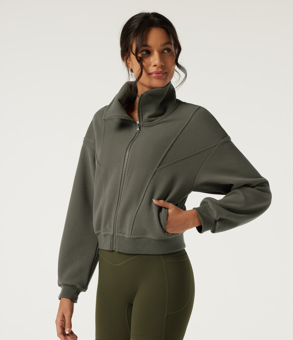 Long Sleeve Waffle Casual Jacket — Gray Velvet — view 3