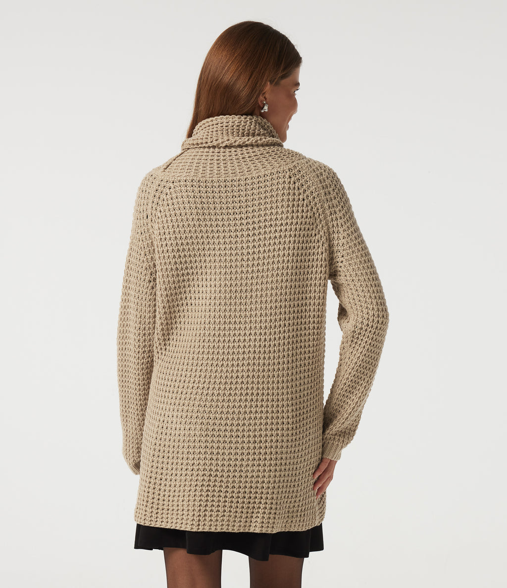 High Neck Long Sleeve Uneven Hem Casual Jumper — Pebble — view 2