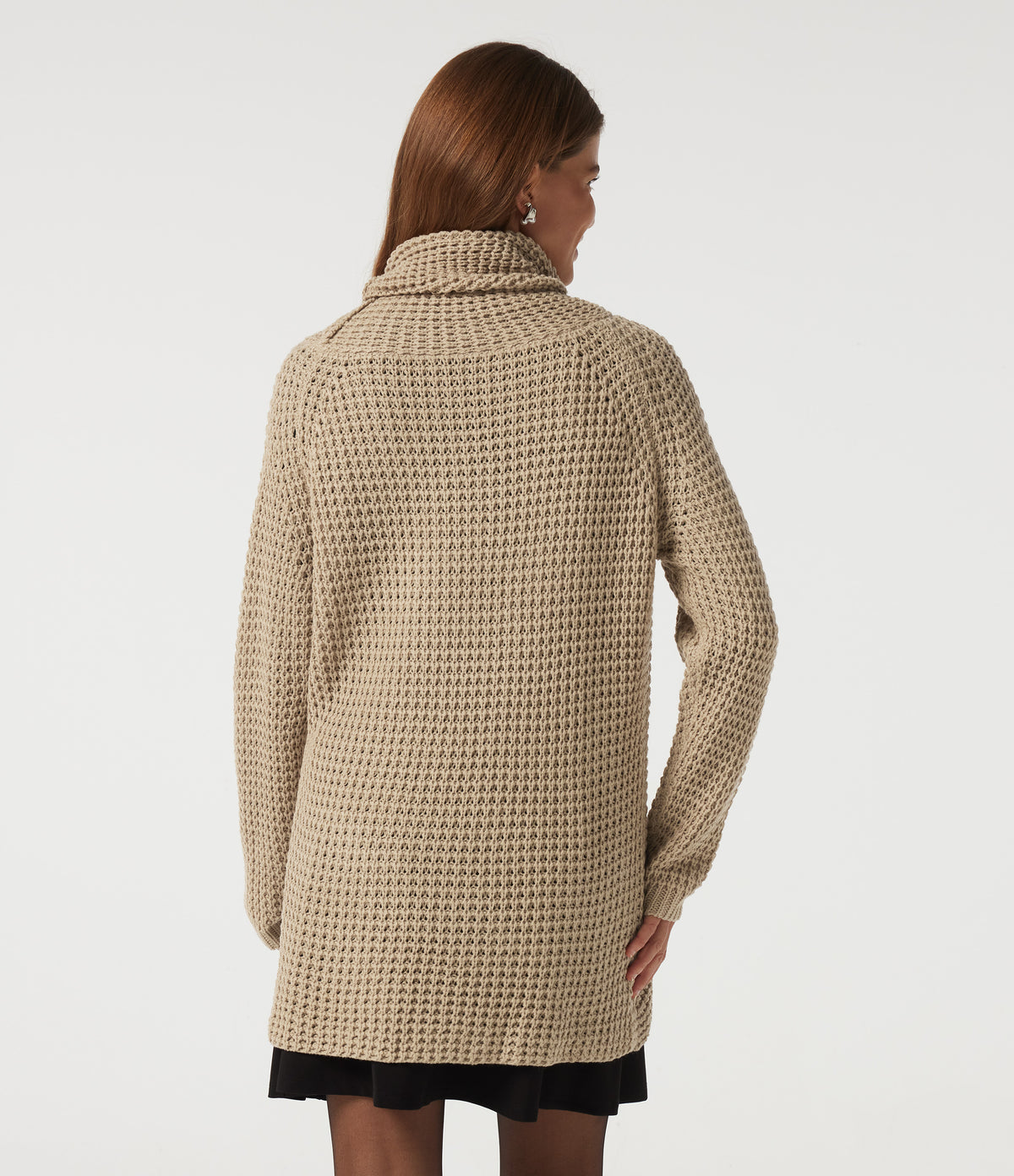 High Neck Long Sleeve Uneven Hem Casual Jumper — Pebble — view 2