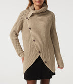 High Neck Long Sleeve Uneven Hem Casual Jumper — Pebble — view 5