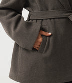 Hooded Tie Long Sleeve Fleece Work Coat with Pockets — Major Brown — view 6