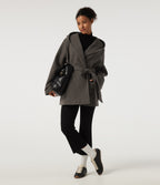 Hooded Tie Long Sleeve Fleece Work Coat with Pockets — Major Brown — view 7