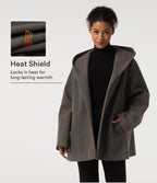 Hooded Tie Long Sleeve Fleece Work Coat with Pockets — Major Brown — view 1