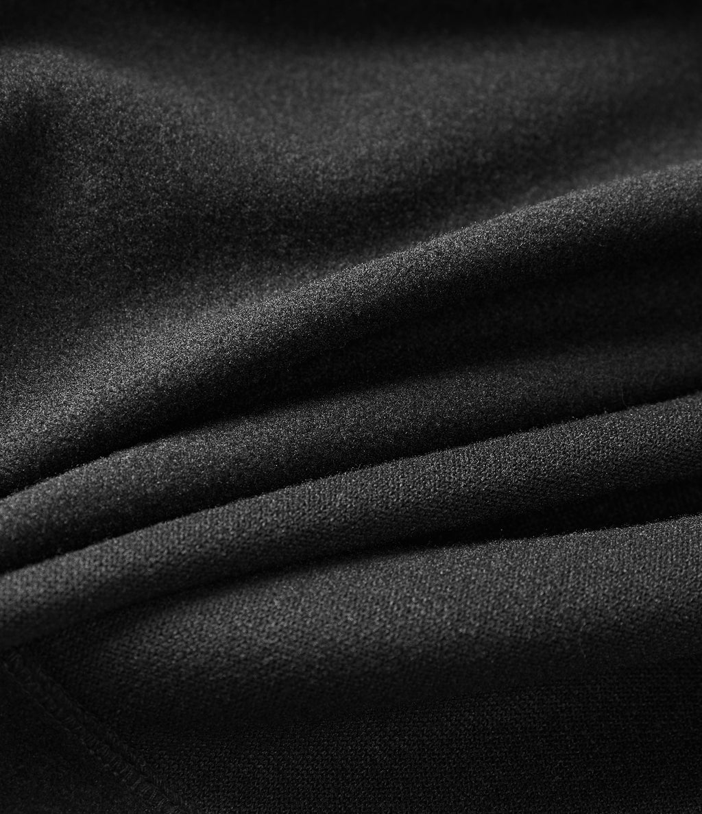 V Neck Long Sleeve Belted Fleece Casual Coat with Pockets — Black — view 8