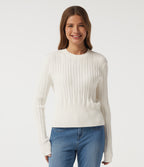 Round Neck Long Sleeve Casual Jumper — White — view 1