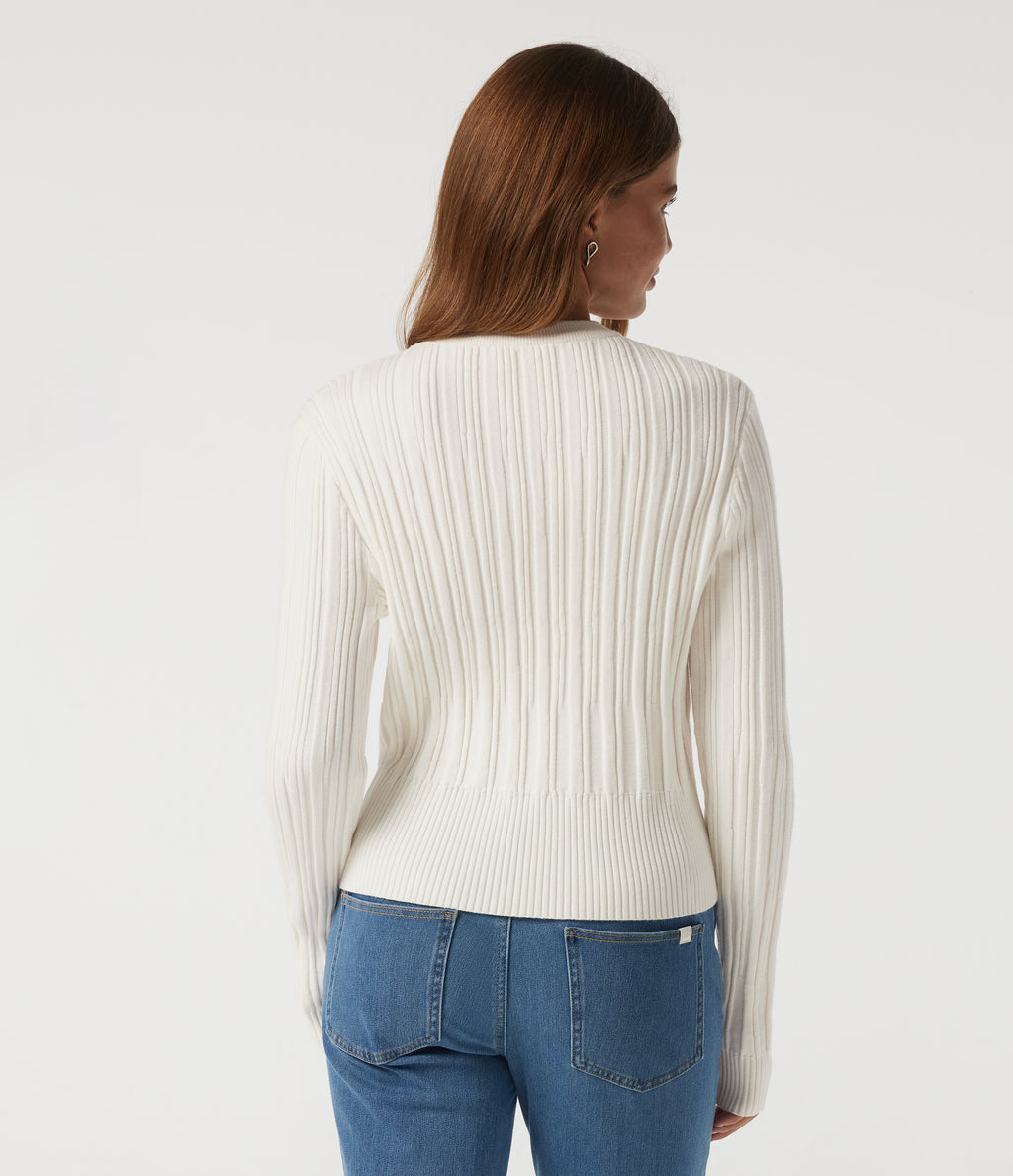 Round Neck Long Sleeve Casual Jumper — White — view 2