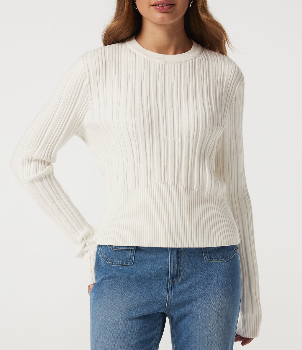 Round Neck Long Sleeve Casual Jumper — White — view 5