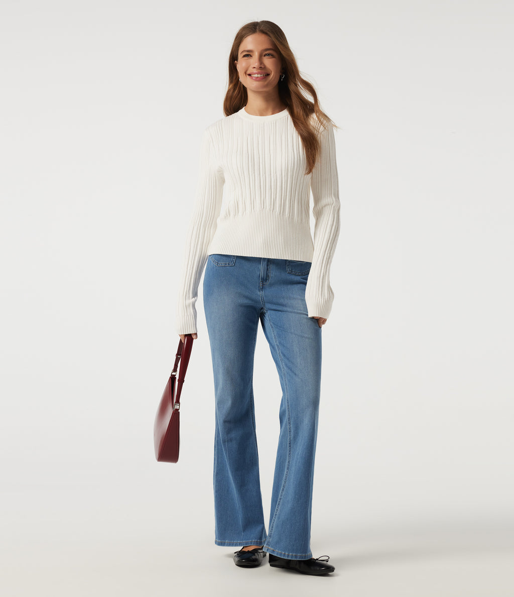 Round Neck Long Sleeve Casual Jumper — White — view 6