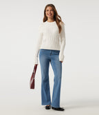 Round Neck Long Sleeve Casual Jumper — White — view 6