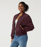 Round Neck Long Sleeve Casual Bomber Jacket with Pockets — Blackcurrant — view 3