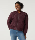 Round Neck Long Sleeve Casual Bomber Jacket with Pockets — Blackcurrant — view 4