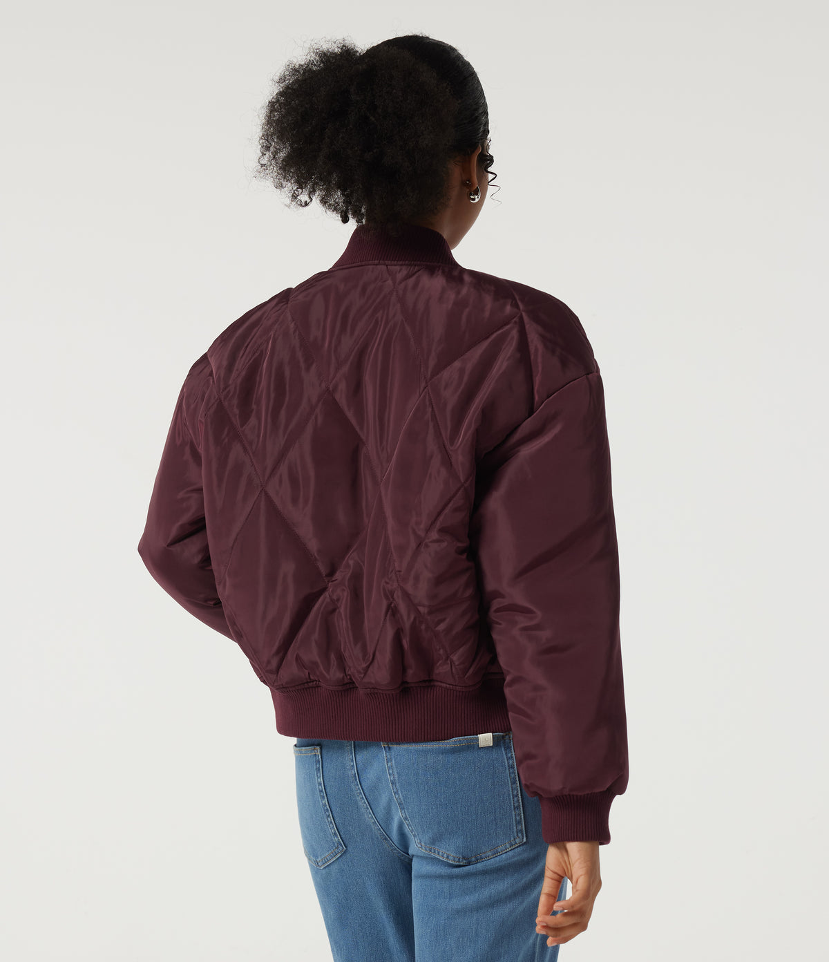 Round Neck Long Sleeve Casual Bomber Jacket with Pockets — Blackcurrant — view 2
