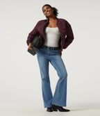Round Neck Long Sleeve Casual Bomber Jacket with Pockets — Blackcurrant — view 7