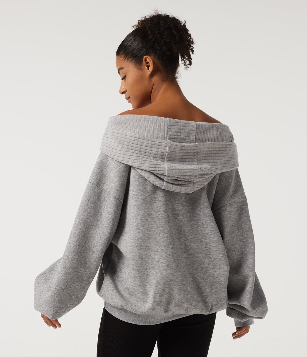 Off Shoulder Batwing Long Sleeve Casual Sweatshirt — Mottled Grey — view 2