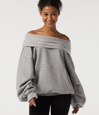 Off Shoulder Batwing Long Sleeve Casual Sweatshirt — Mottled Grey — view 4