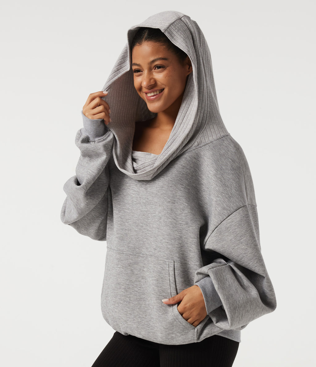 Off Shoulder Batwing Long Sleeve Casual Sweatshirt — Mottled Grey — view 6