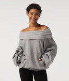Off Shoulder Batwing Long Sleeve Casual Sweatshirt — Mottled Grey — view 1