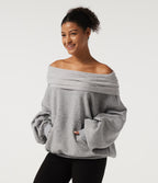 Off Shoulder Batwing Long Sleeve Casual Sweatshirt — Mottled Grey — view 3