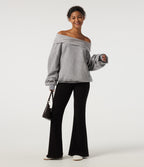 Off Shoulder Batwing Long Sleeve Casual Sweatshirt — Mottled Grey — view 5