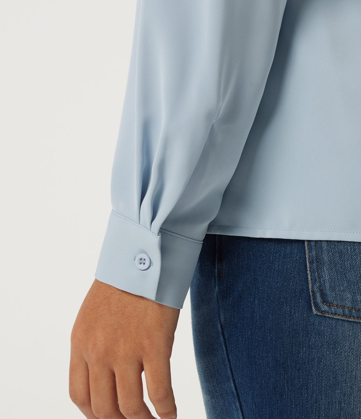 V Neck Long Sleeve Boxy Work Blouse — Misty Rain Grey — view 6