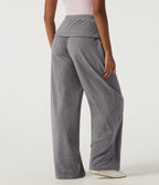 High Waisted Foldover Flare Fleece Casual Trousers with Pockets — Mottled Grey — view 2
