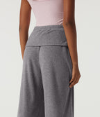 High Waisted Foldover Flare Fleece Casual Trousers with Pockets — Mottled Grey — view 7