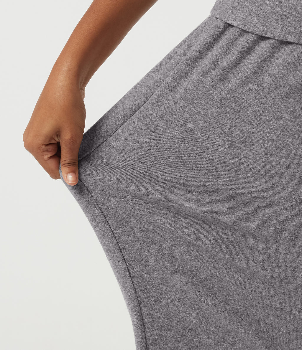High Waisted Foldover Flare Fleece Casual Trousers with Pockets — Mottled Grey — view 8