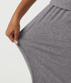 High Waisted Foldover Flare Fleece Casual Trousers with Pockets — Mottled Grey — view 8
