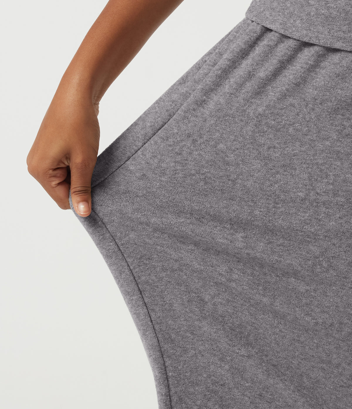 High Waisted Foldover Flare Fleece Casual Trousers with Pockets — Mottled Grey — view 8