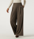 High Waisted Wide Leg Work Trousers with Pockets — Wren — view 1