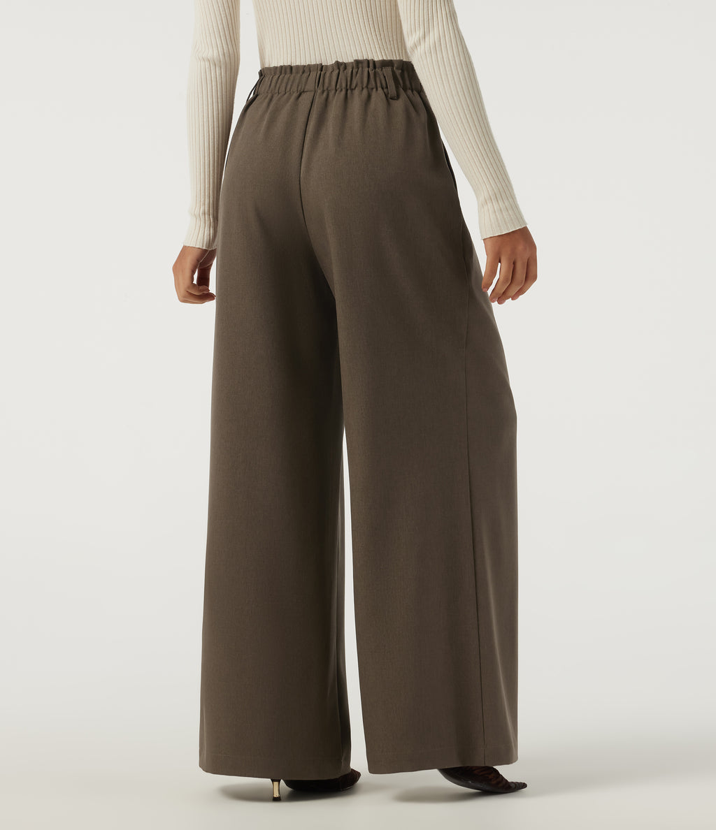 High Waisted Wide Leg Work Trousers with Pockets — Wren — view 2