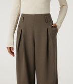 High Waisted Wide Leg Work Trousers with Pockets — Wren — view 4