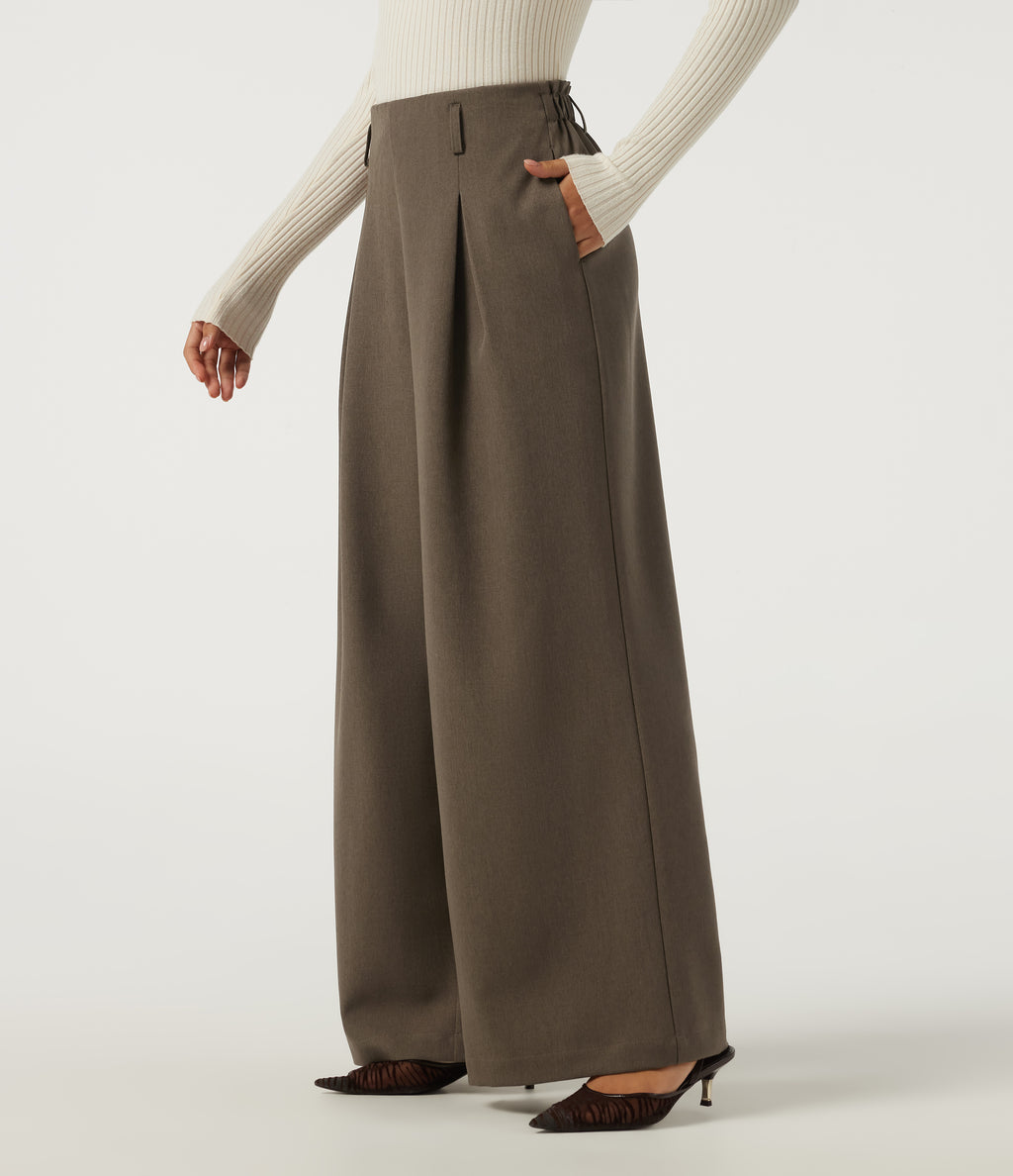 High Waisted Wide Leg Work Trousers with Pockets — Wren — view 3