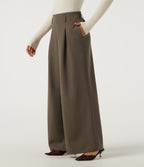 High Waisted Wide Leg Work Trousers with Pockets — Wren — view 3