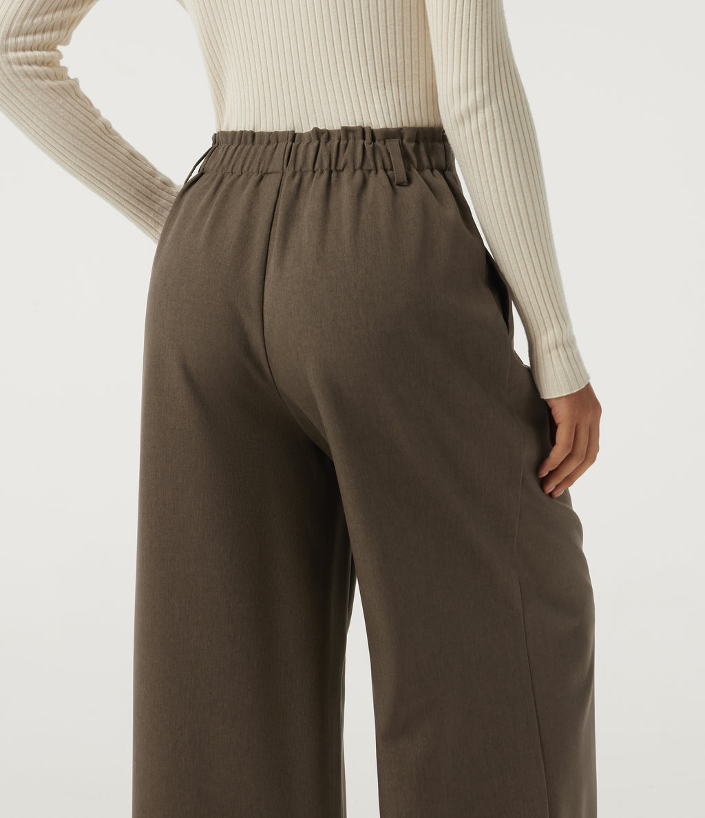 High Waisted Wide Leg Work Trousers with Pockets — Wren — view 5