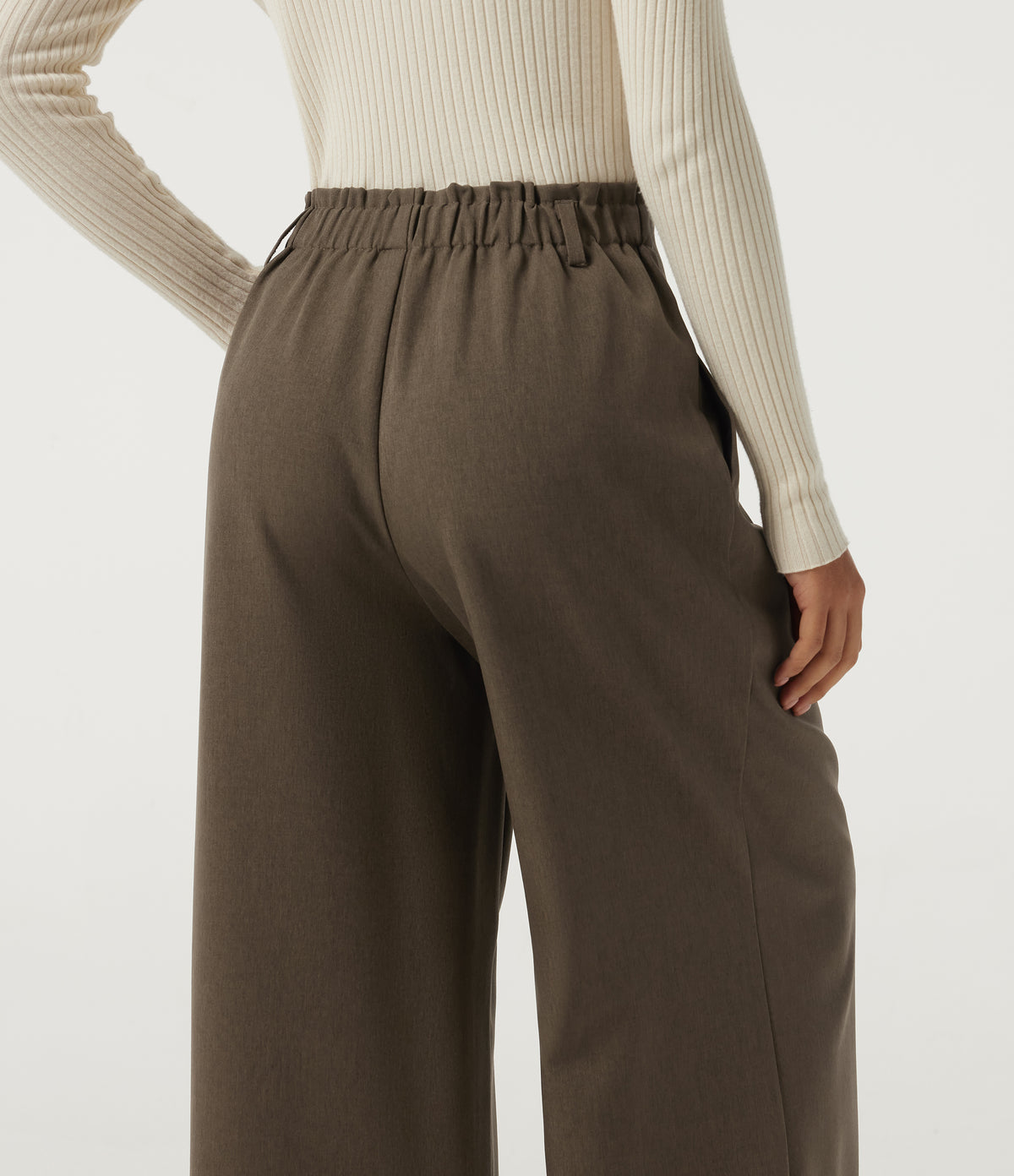 High Waisted Wide Leg Work Trousers with Pockets — Wren — view 5