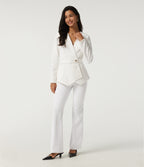V Neck Long Sleeve Belted Waffle Casual Jacket — White — view 8